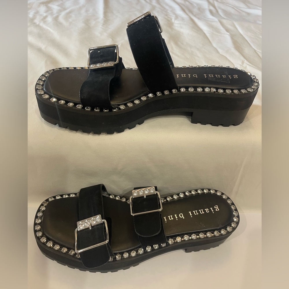GIANNI BINI Stylish Black Sandals with Rhinestone Accents - Picture 3 of 13